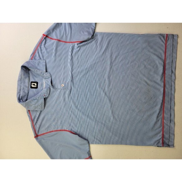 FootJoy FJ Men XL Blue White Stripe Red Polo Shirt Credit Valley Golf Club - Picture 2 of 12